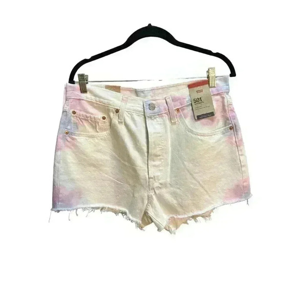 Levi's 501 Button Fly Tie Dye High Rise Distressed White Shorts Size 31, NWT - Picture 1 of 9